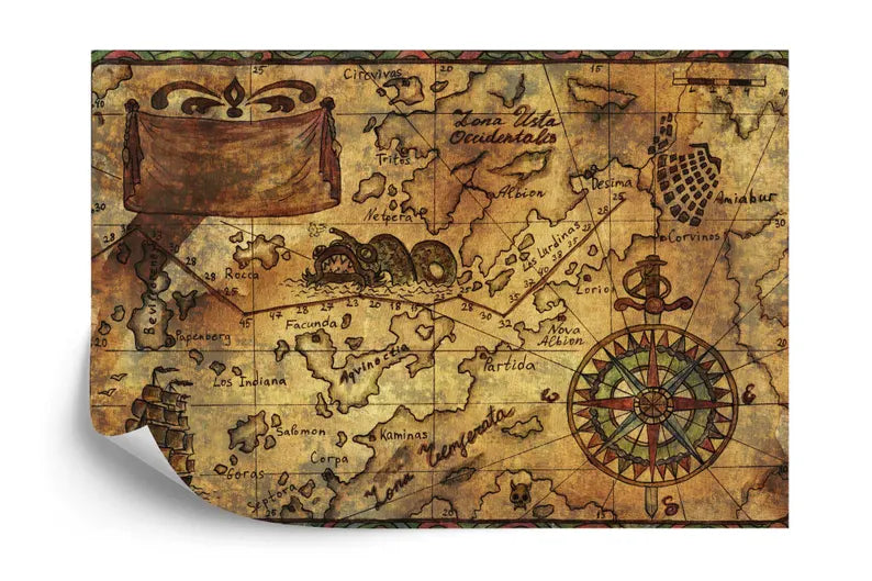 Nautical Map Mural, Captain's Log, Wallpaper