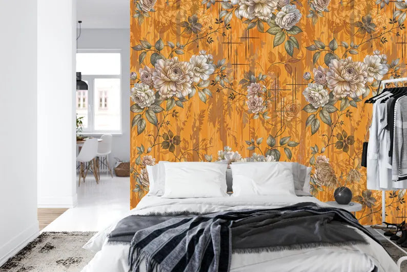 Floral Art Print Wallpaper, Vivid Room Decor