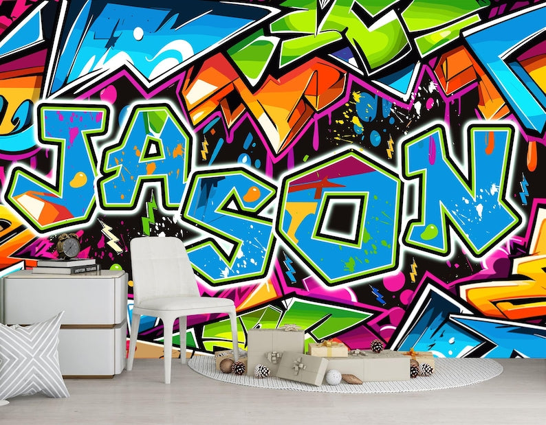 Personalized Graffiti Name Wallpaper, Kids Room Decor