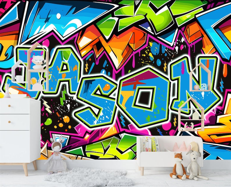 Personalized Graffiti Name Wallpaper, Kids Room Decor