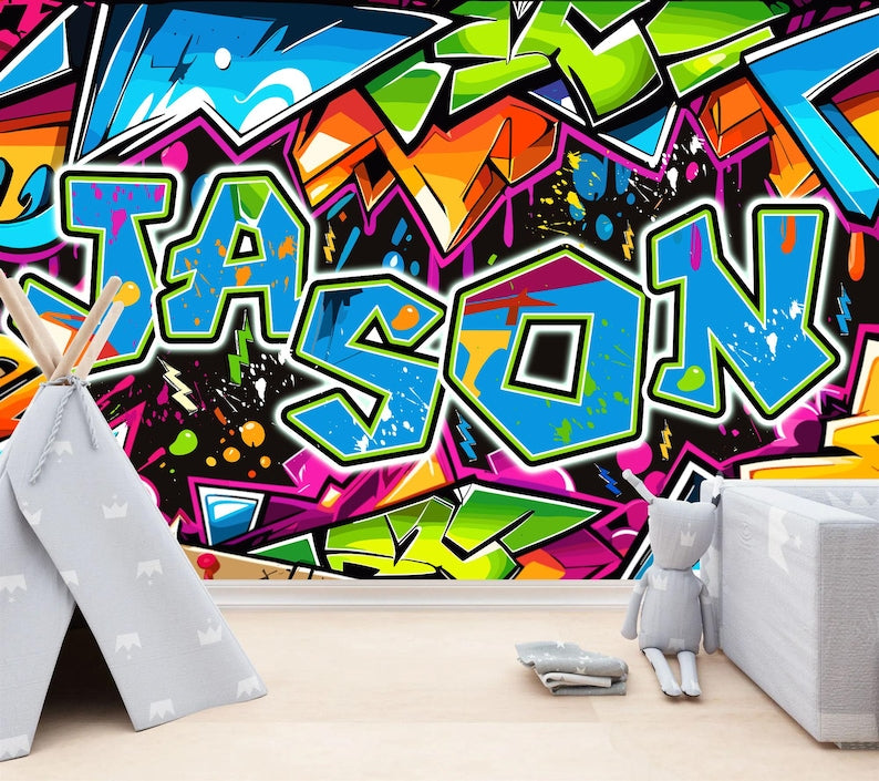 Personalized Graffiti Name Wallpaper, Kids Room Decor