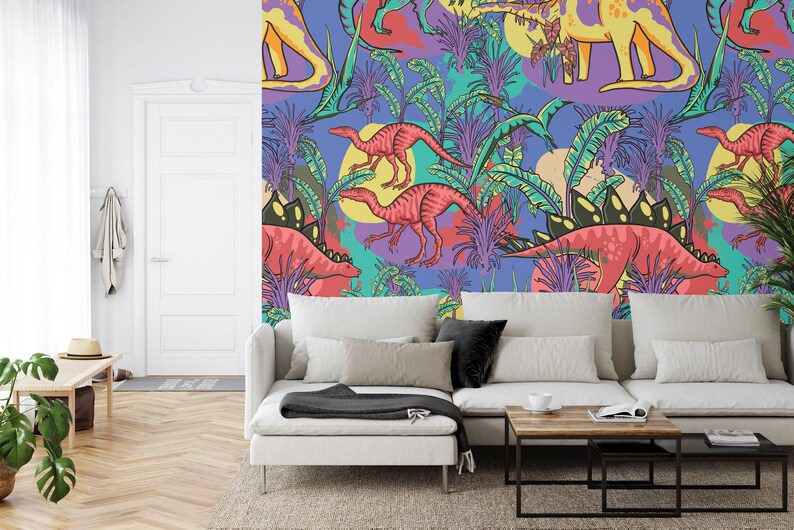 Dinosaur Jungle Wallpaper Mural, Kids Room Decor