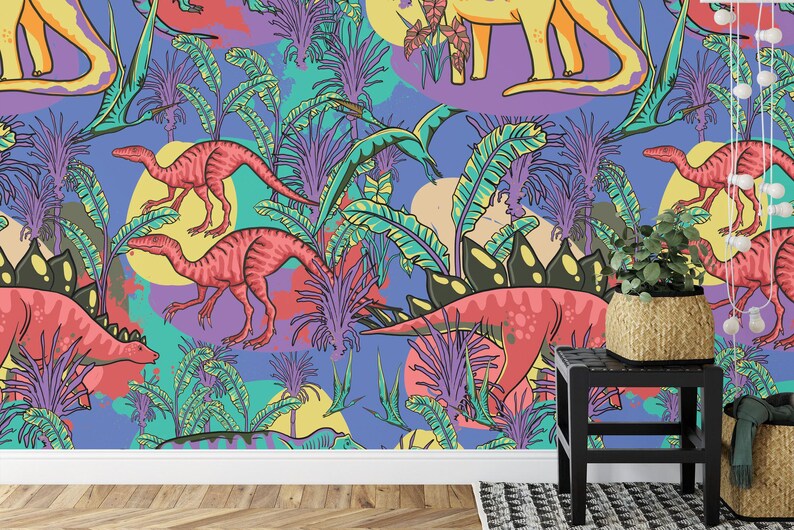 Dinosaur Jungle Wallpaper Mural, Kids Room Decor