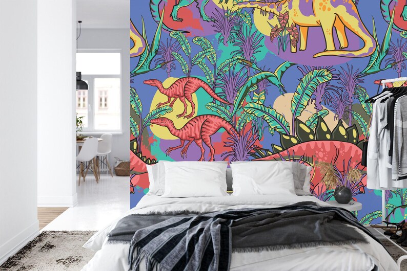 Dinosaur Jungle Wallpaper Mural, Kids Room Decor