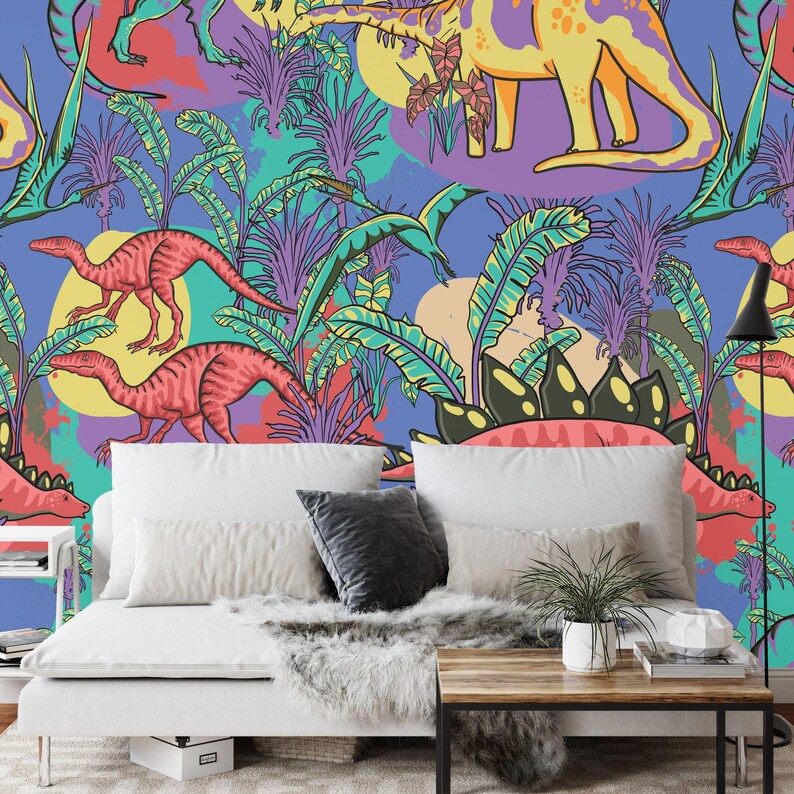 Dinosaur Jungle Wallpaper Mural, Kids Room Decor