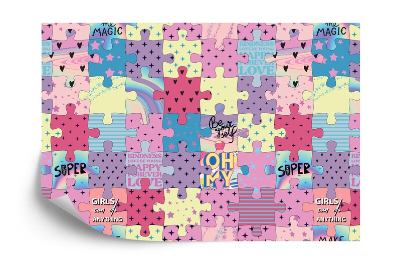 Girls Room Puzzle Wall Mural, Colorful Wallpaper