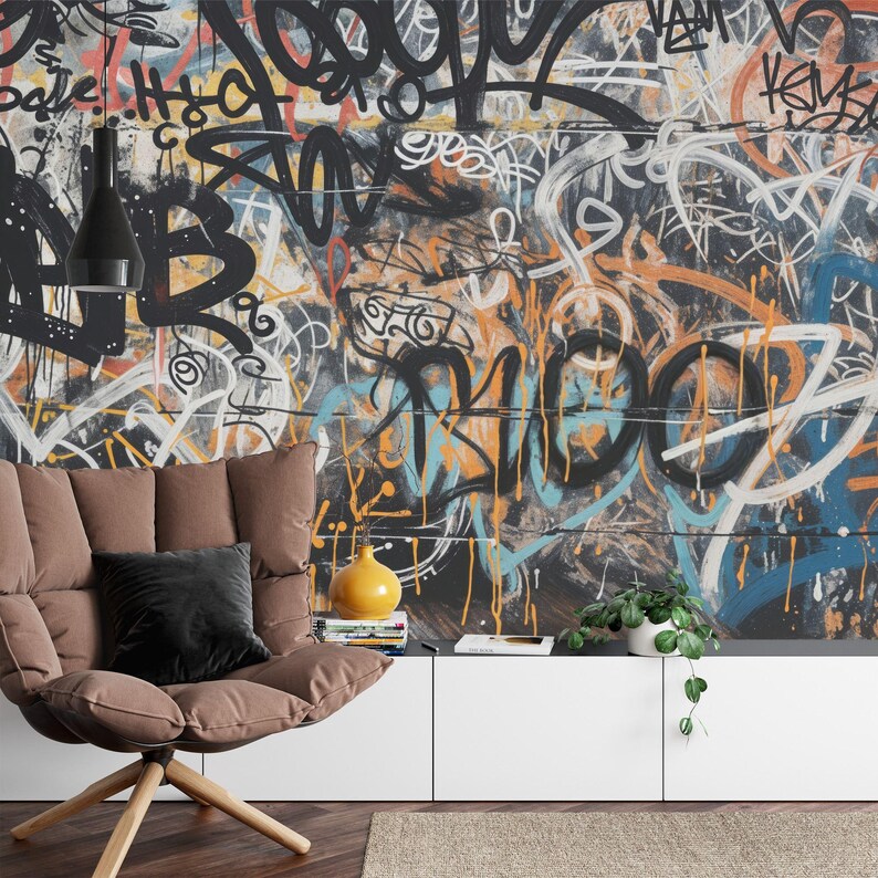 Graffiti Street Wallpaper Mural, Urban Abstract Art