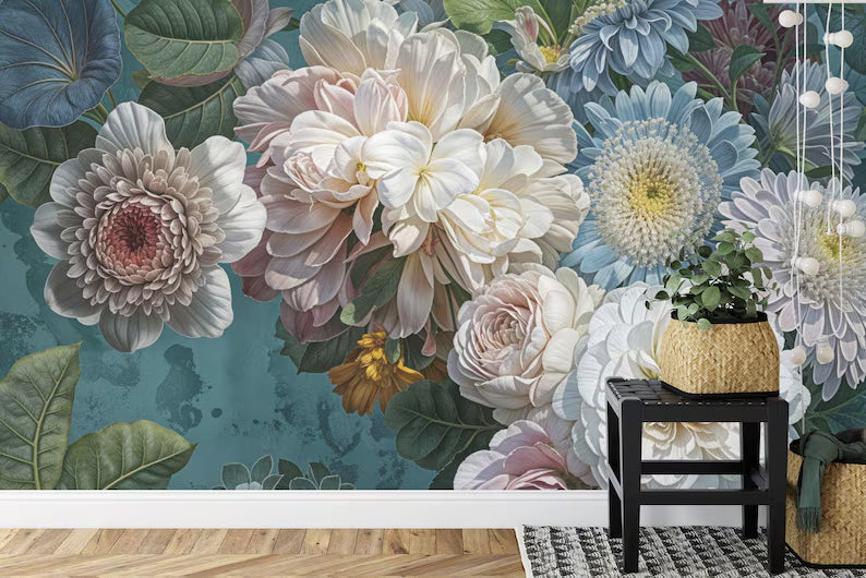 Baroque Flowers Rich Deep Colors Peonies - dramatic floral wallpaper with rich colors
