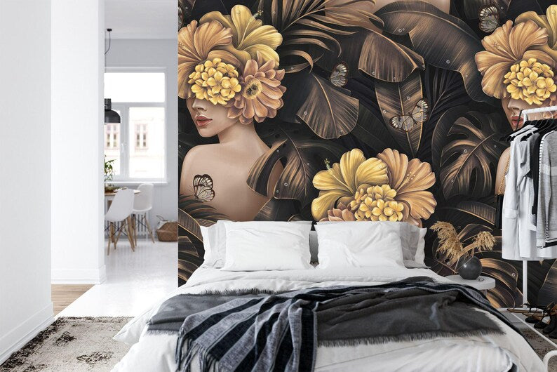 wallpaper mural close view focusing on illustration quality textures and visual depth for interior decoration wall decor wa