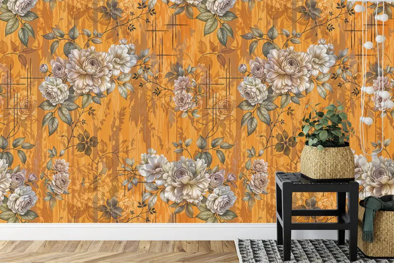 Floral Art Print Wallpaper, Vivid Room Decor