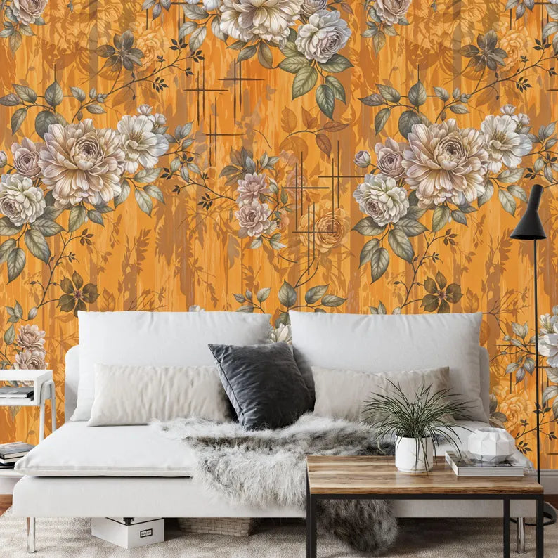 Floral Art Print Wallpaper, Vivid Room Decor