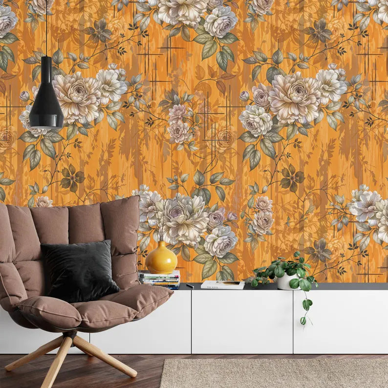 Floral Art Print Wallpaper, Vivid Room Decor