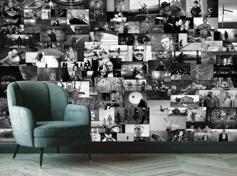 Hollywood Movie Scene Black and White Wallpaper Mural