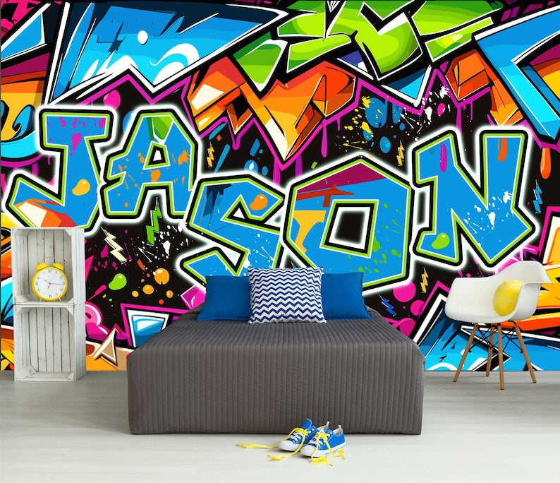 Personalized Graffiti Name Wallpaper, Kids Room Decor