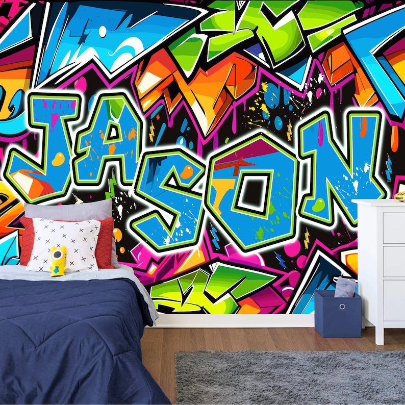 Personalized Graffiti Name Wallpaper, Kids Room Decor