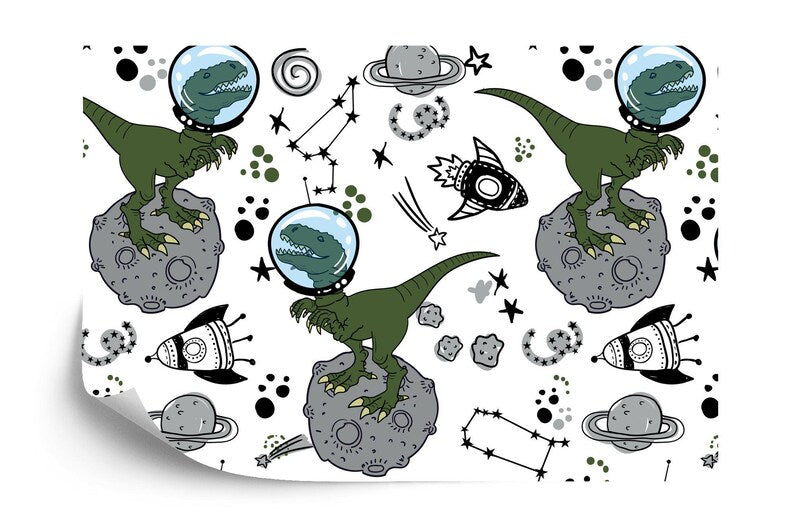 Dinosaur Space Mural, Kids Room Wallpaper