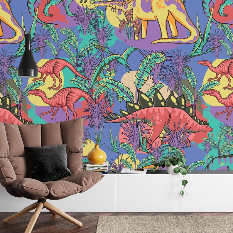Dinosaur Jungle Wallpaper Mural, Kids Room Decor