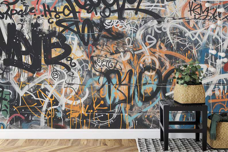 Graffiti Street Wallpaper Mural, Urban Abstract Art