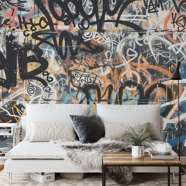 Graffiti Street Wallpaper Mural, Urban Abstract Art