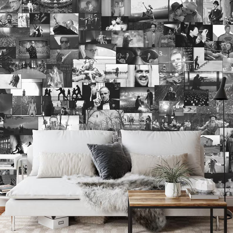 Hollywood Movie Scene Black and White Wallpaper Mural