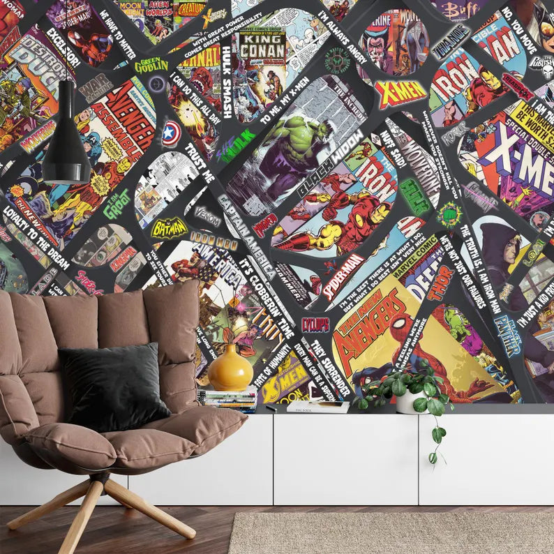 Superheros Comic Book Wallpaper Mural Crossover