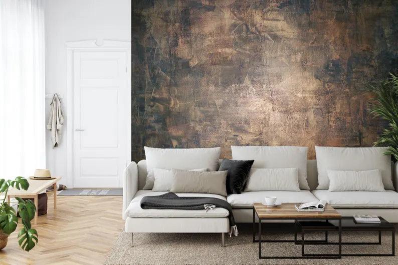 Concrete Texture Wallpaper Mural, Elegant Brown Flat Finish