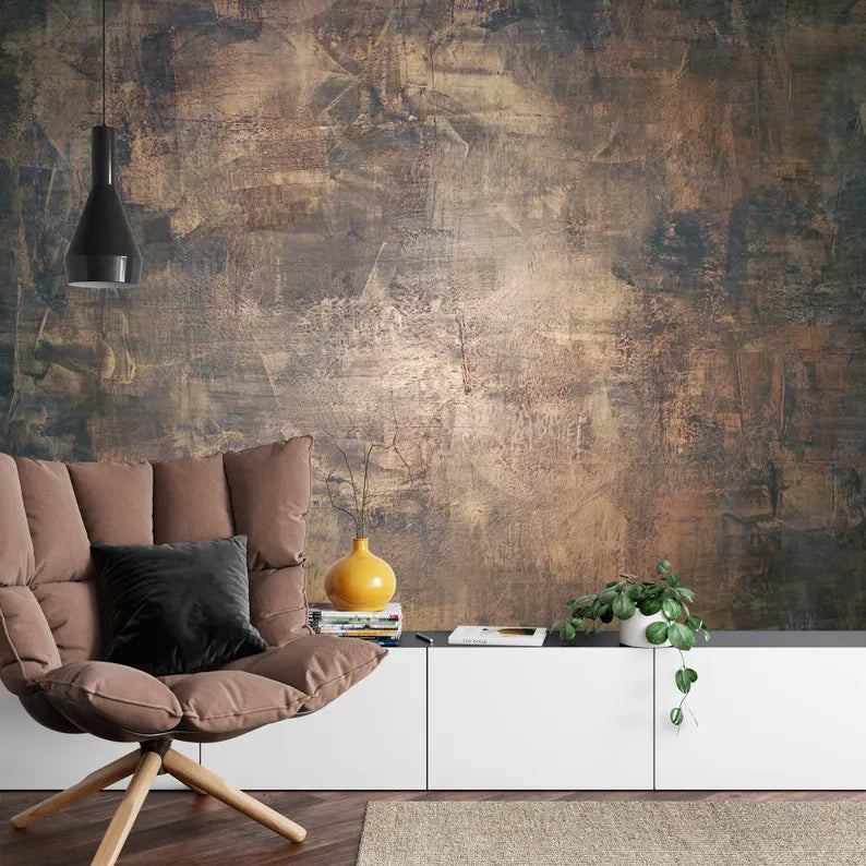 Concrete Texture Wallpaper Mural, Elegant Brown Flat Finish