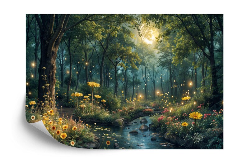 Enchanted Forest Night Wallpaper Mural, Moonlit Trees