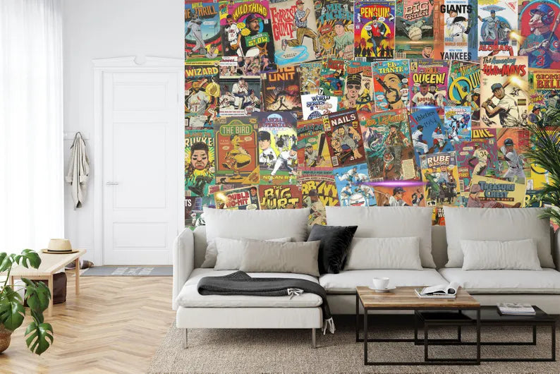 Baseball Comic Book Cover Wallpaper Mural