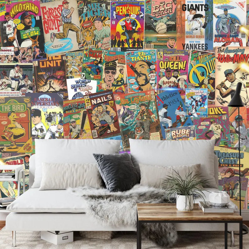 Baseball Comic Book Cover Wallpaper Mural