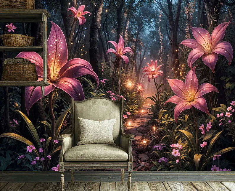 Enchanted Forest Flower Wall Mural Art Print