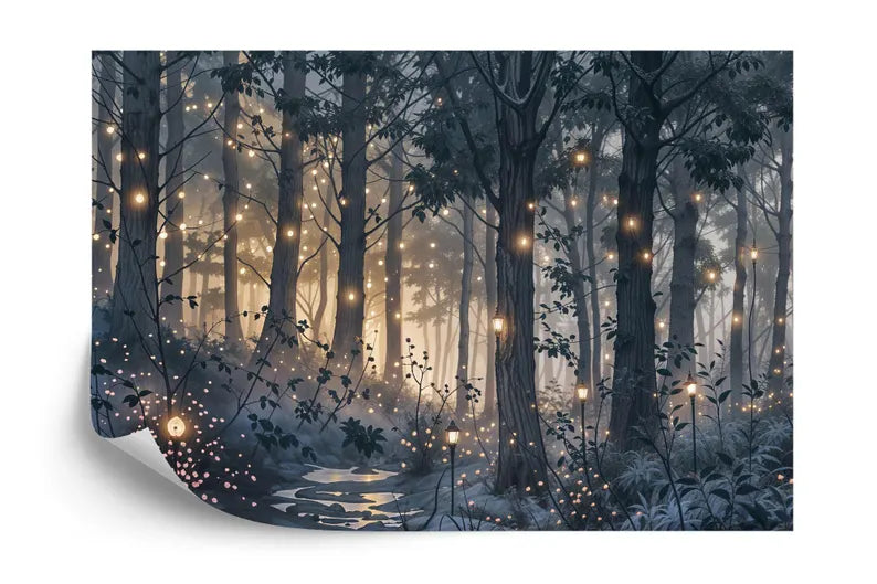 Magical Forest Wallpaper Mural, Purple Cyan Art Print