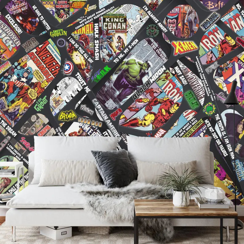 Superheros Comic Book Wallpaper Mural Crossover