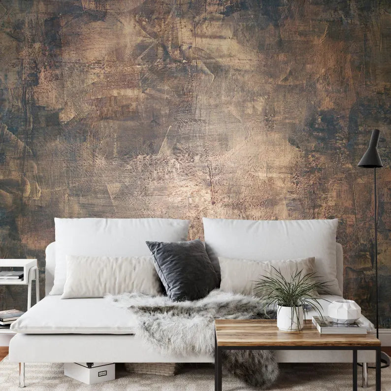 Concrete Texture Wallpaper Mural, Elegant Brown Flat Finish
