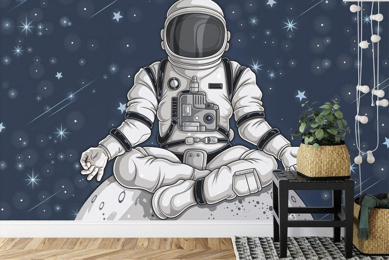 Spaceman Graffiti Mural, Kids Room Decor Art Print