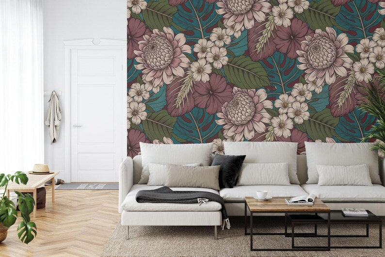 Baroque Peony Wallpaper Mural, Rich Deep Colors Art Print