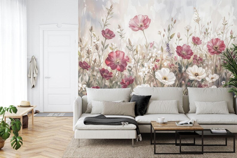 Peony Flower Wall Mural, Rich Deep Colors, Easy-Install