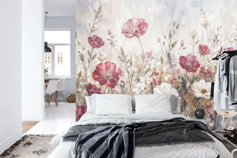 Peony Flower Wall Mural, Rich Deep Colors, Easy-Install
