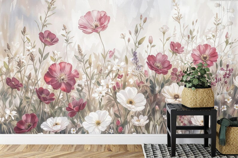 Peony Flower Wall Mural, Rich Deep Colors, Easy-Install