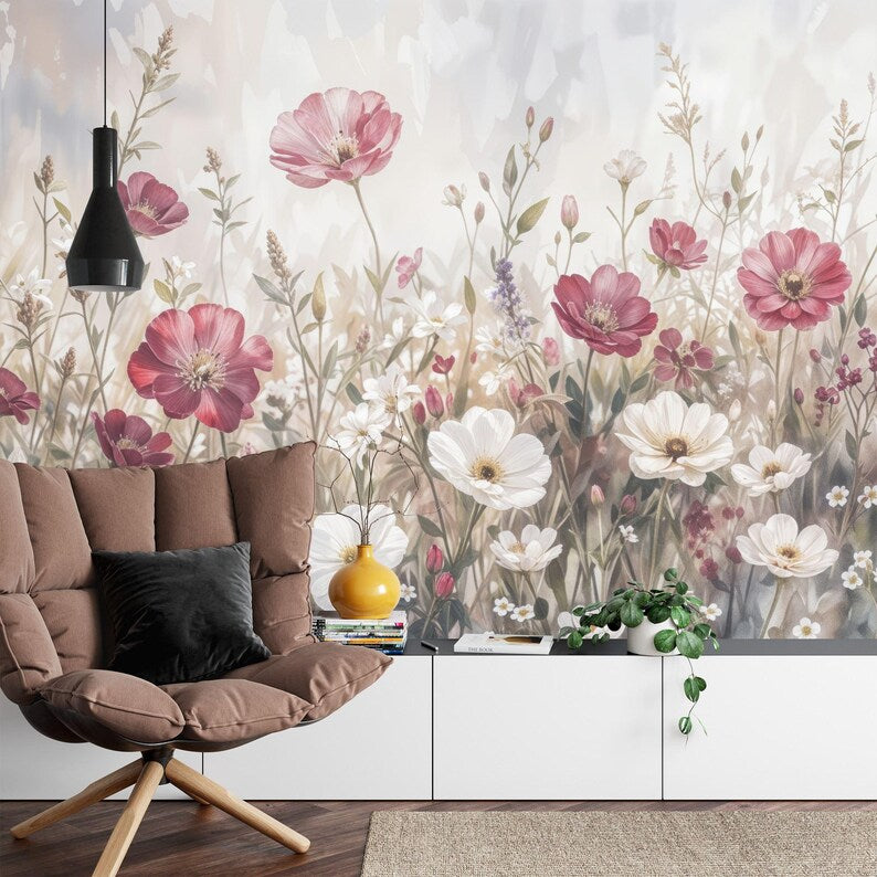 Peony Flower Wall Mural, Rich Deep Colors, Easy-Install