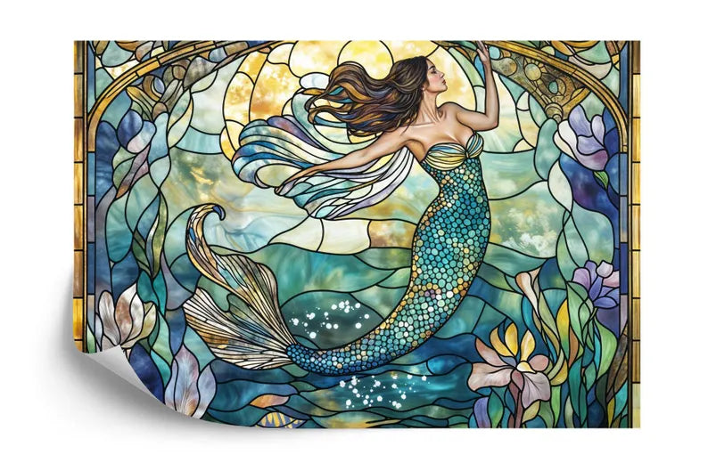 Mermaid Stained Glass Window Wallpaper Art Print