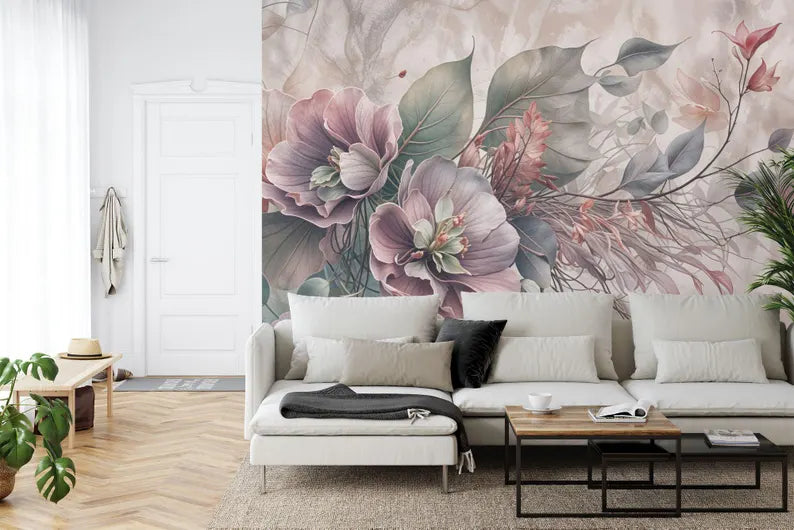 Baroque Peonies Wall Mural, Rich Deep Colors Gift