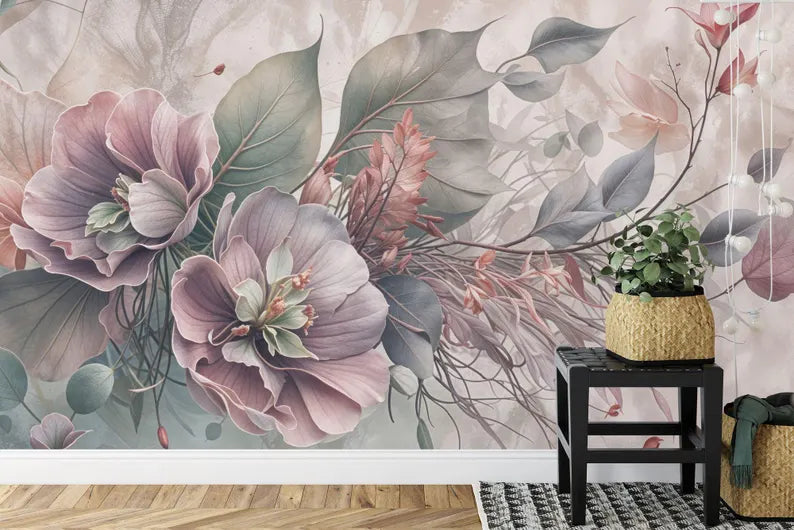 Baroque Peonies Wall Mural, Rich Deep Colors Gift