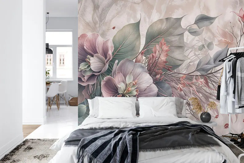 Baroque Peonies Wall Mural, Rich Deep Colors Gift
