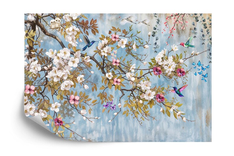 Vintage Chinoiserie Peach Blossom Tree Wallpaper Mural