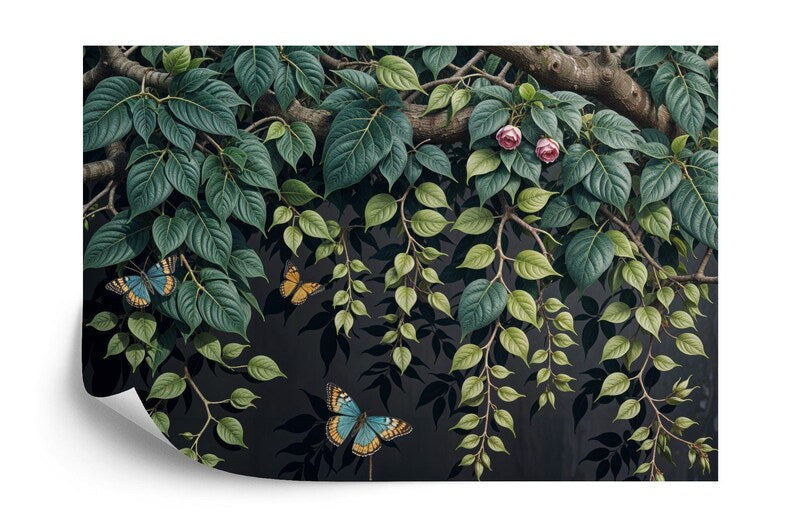 Floral branch wallpaper mural application example in interior space

