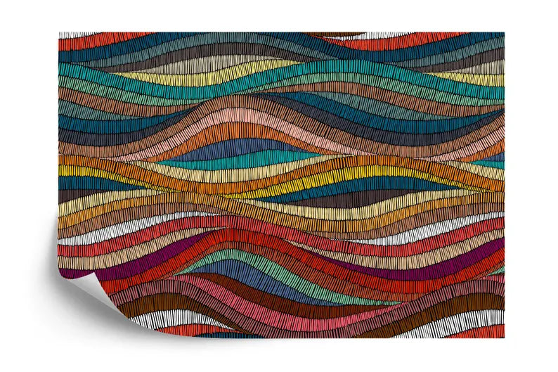 Rainbow Waves Wallpaper Mural, Boho Ethnic Gift