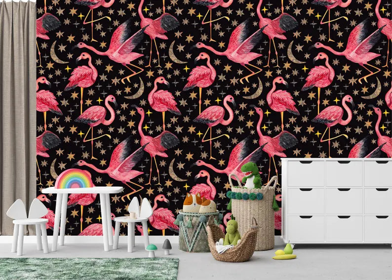 Watercolor Flamingo Wallpaper Mural Art Print