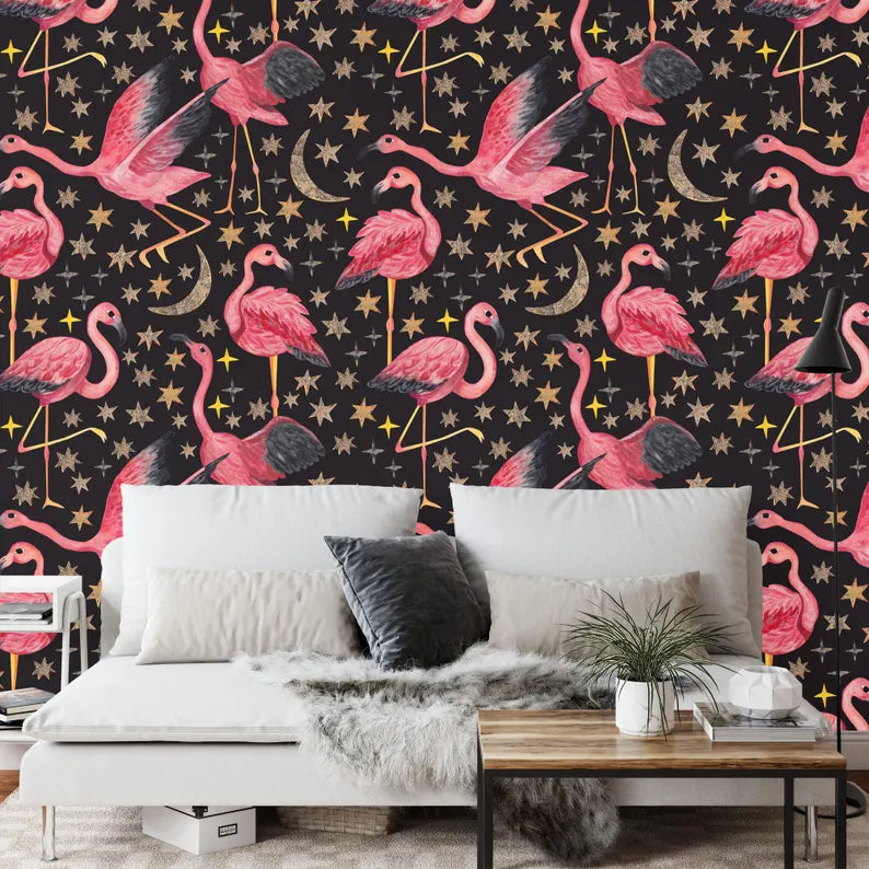Watercolor Flamingo Wallpaper Mural Art Print