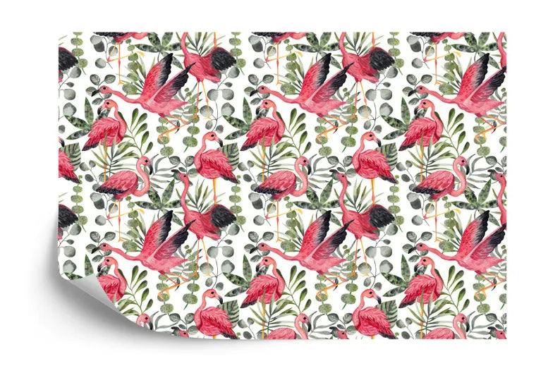 Watercolor Flamingo Wallpaper Mural, Kids Room